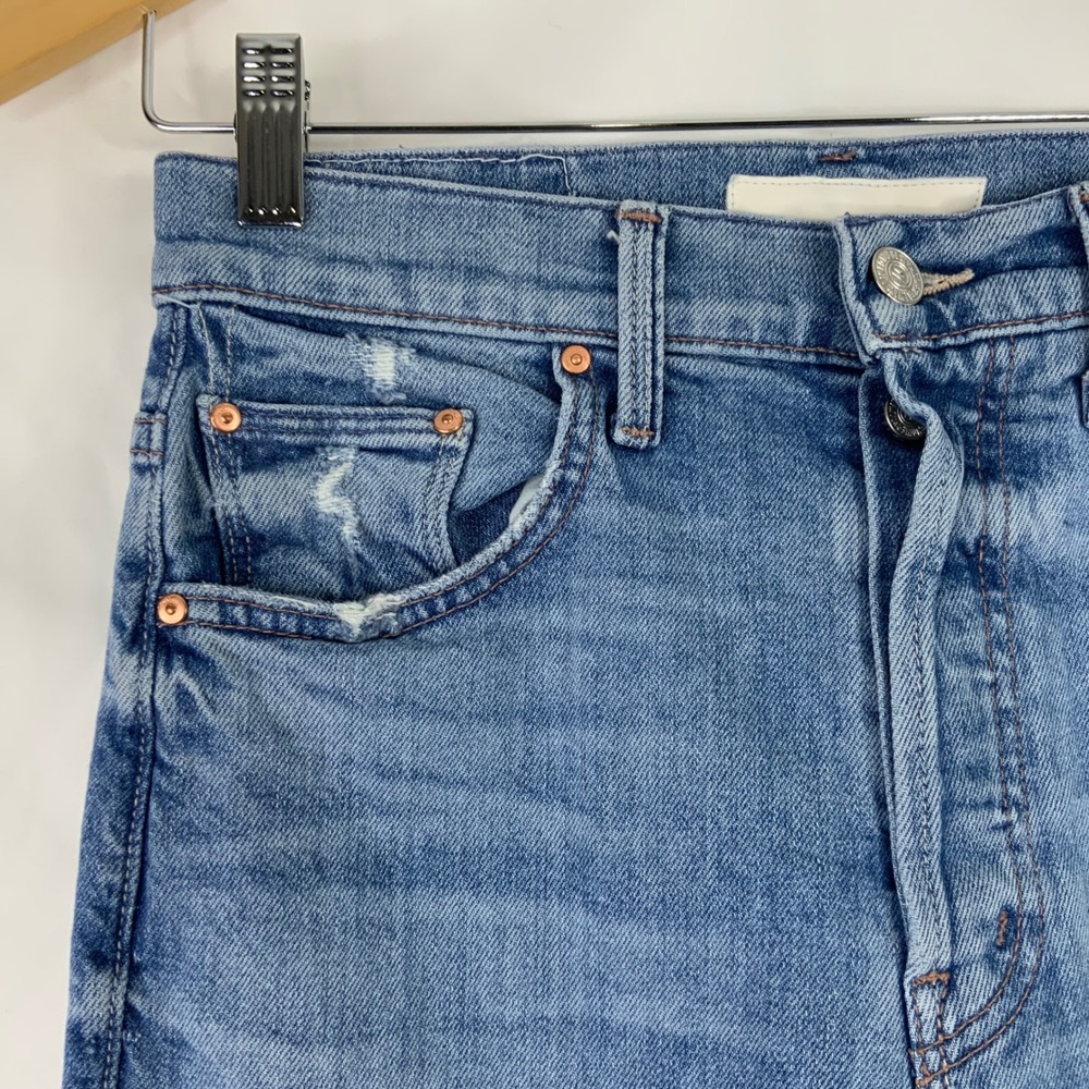Mother Denim High Waisted Straight Leg Distressed Jeans Blue Medium Wash - Picture 6 of 13